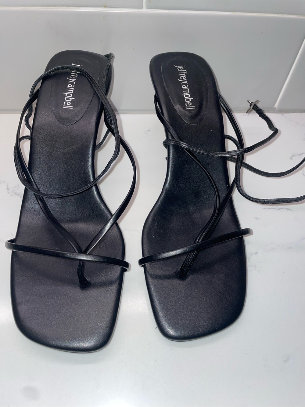 Jeffrey Campbell Black Lace-Up Square-Toe Sandals